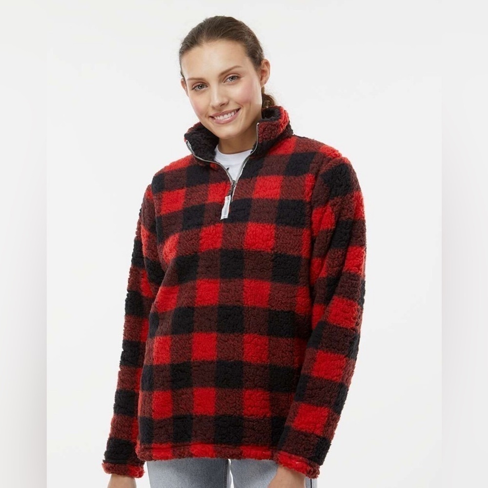 Buffalo Plaid Sherpa 1/4 Zip Up - Cozy & Stylish, Size L, Gently Worn